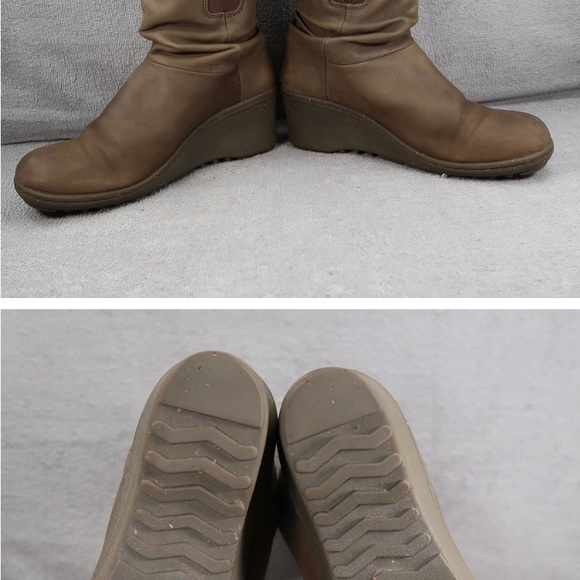 Keen Boots Akita Womens 8.5 Brown Leather Pull On Wedge Knee High Round Toe - Picture 5 of 7